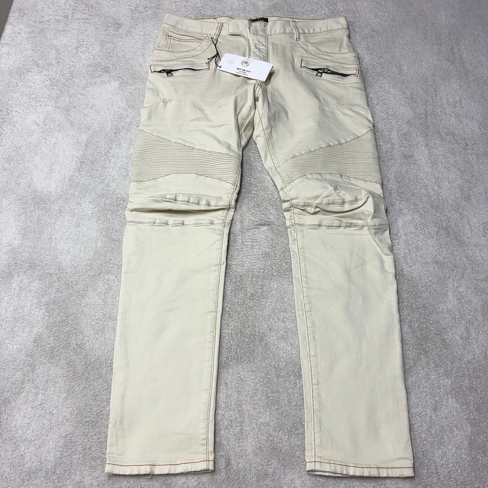 NWT Get Me Fly Boutique Jeans Moto Biker Cream Luxury Toronto Canada Mens 34x30